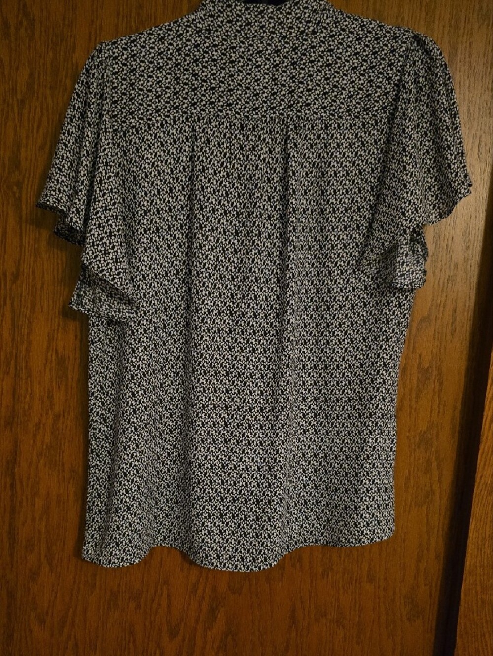 LOFT Navy, light blue and White Tie-Neck Printed Blouse - Picture 5 of 5
